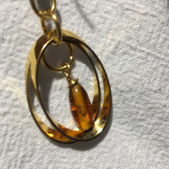 Gold and Amber Dangle Earrings - Picture 3 of 8